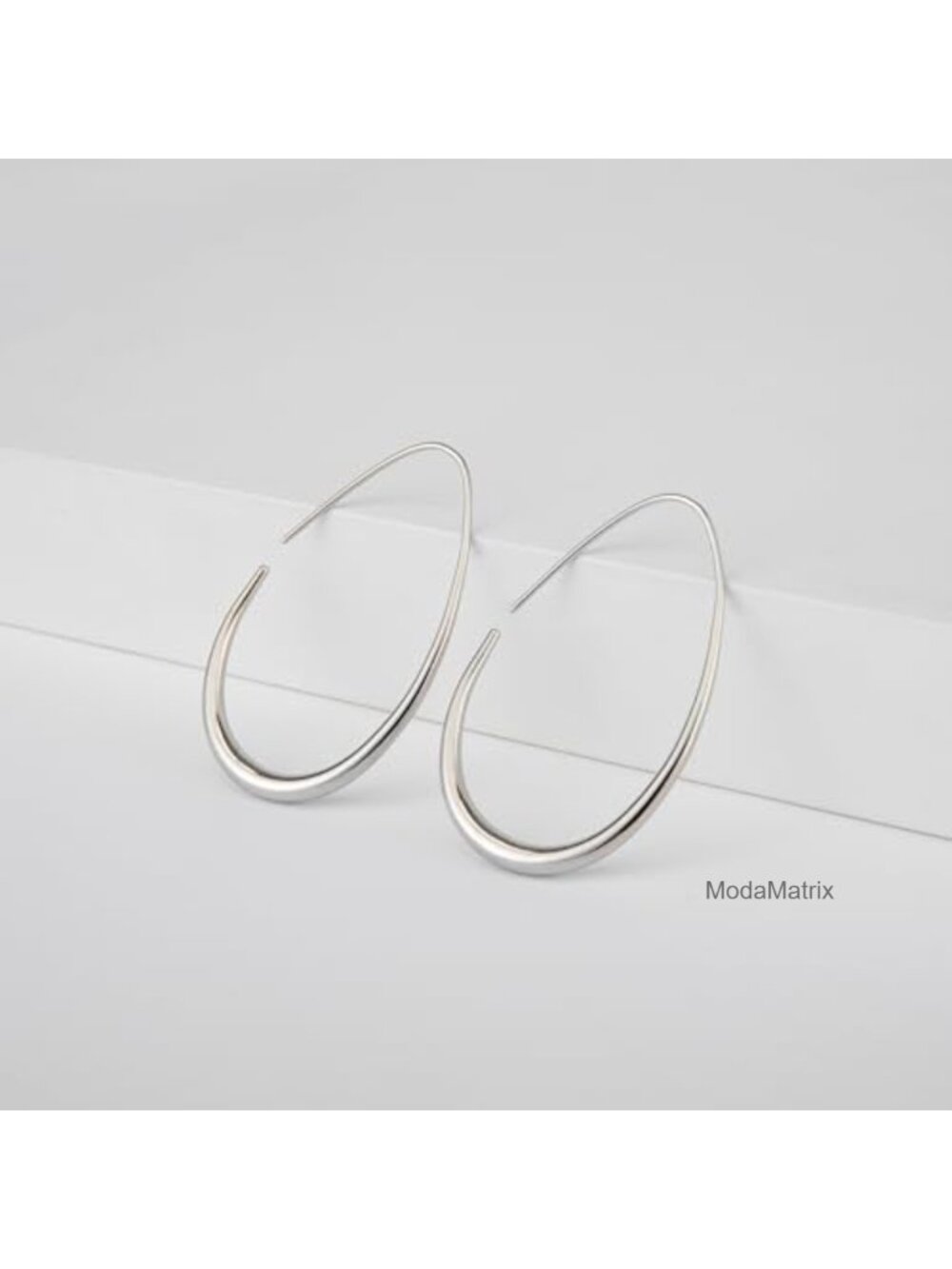14k Gold Plated Sterling Silver Teardrop Hoop Earrings Large Oval Pull Through - Picture 2 of 6